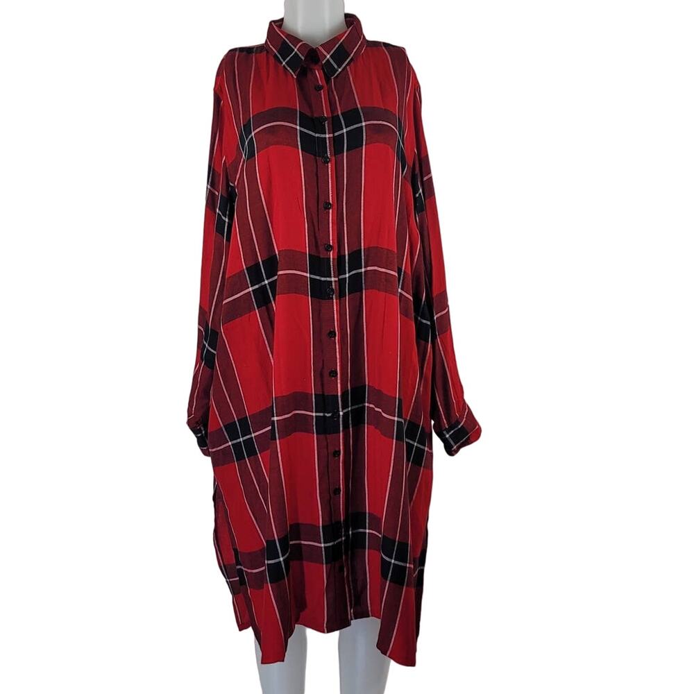 Roamans Red Plaid Lounge Sleep Women's Plus Size Dress 22W